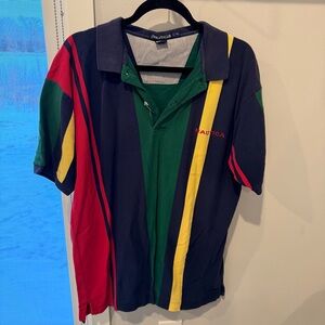Nautica Color Block striped polo shirt, vintage Sailing. 100% cotton